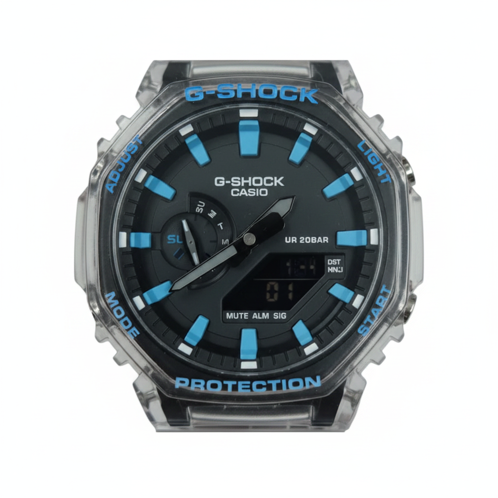 Clear/black and blue